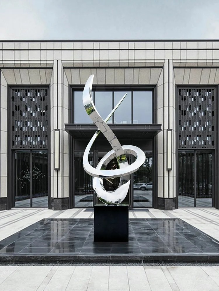 Outdoor Mirror Polished Stainless Steel Abstract Sculpture