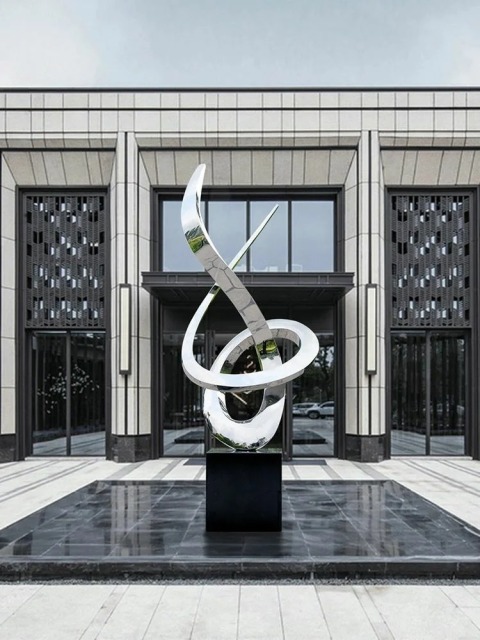 Outdoor Mirror Polished Stainless Steel Abstract Sculpture