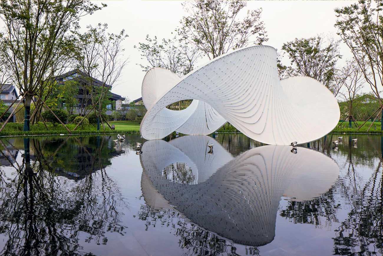 Large White Modern Metal Water Landscape Sculpture