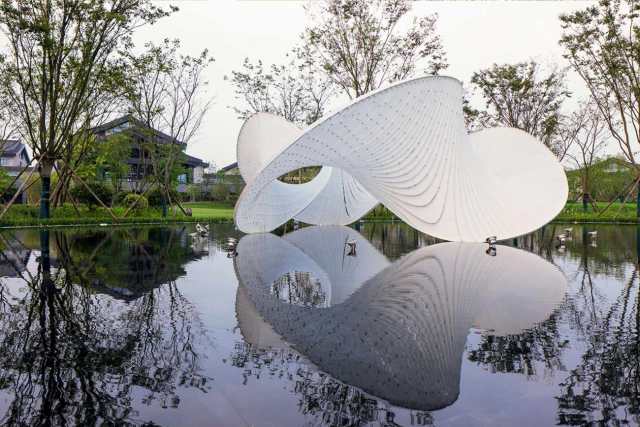 Large White Modern Metal Water Landscape Sculpture