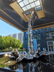 Large Commercial Center Square Stainless Steel Water Sculpture