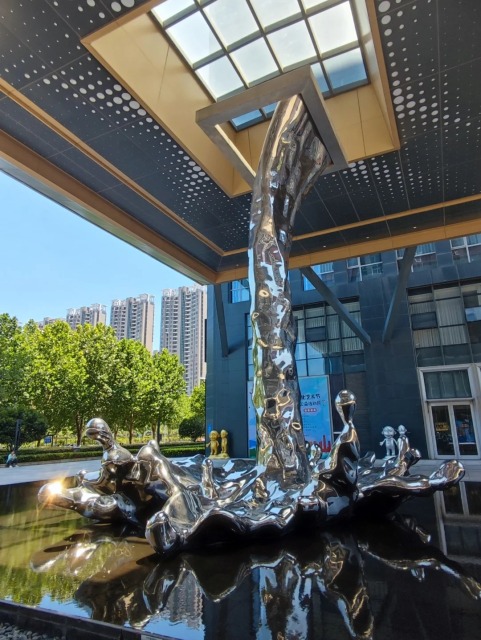 Large Commercial Center Square Stainless Steel Water Sculpture