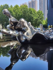 Large Commercial Center Square Stainless Steel Water Sculpture