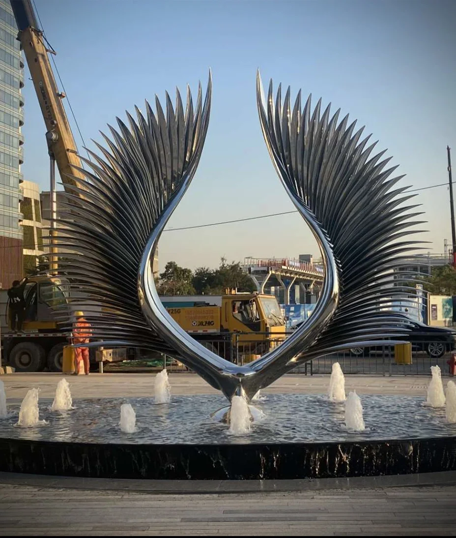 Outdoor Decoration Polished Stainless Steel Wing Sculpture