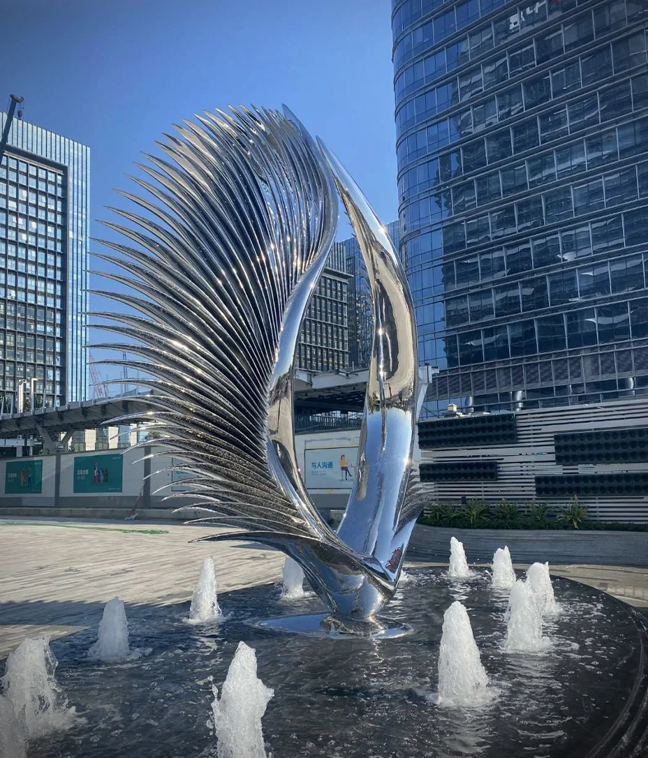 Outdoor Decoration Polished Stainless Steel Wing Sculpture