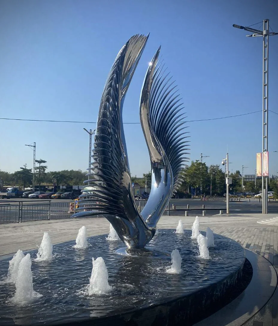 Outdoor Decoration Polished Stainless Steel Wing Sculpture