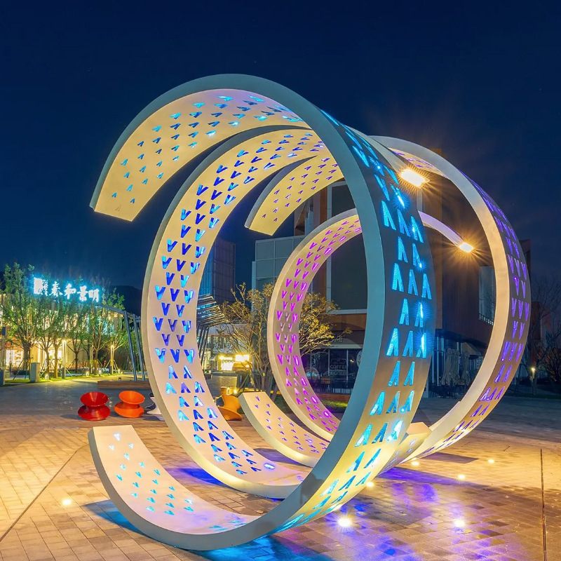 Outdoor Multifunctional Stainless Steel Glowing Tunnel Perforated Sculpture