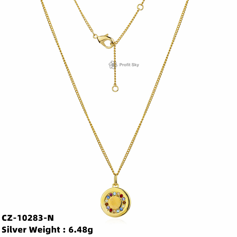 Colored Circle Charm Women 925 Sterling Silver Pendant Necklace