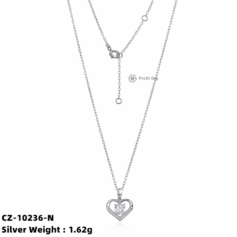 Heart-Shaped Zirconia Silver Necklace
