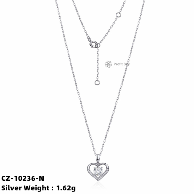 Heart-Shaped Zirconia Silver Necklace