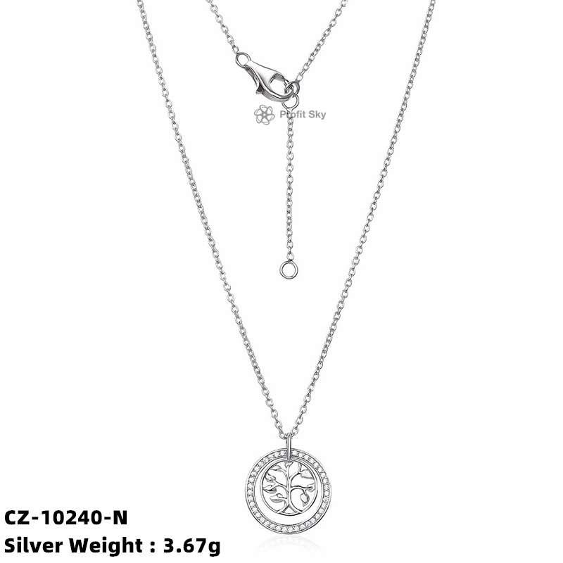 Tree of Life Zirconia Silver Necklace