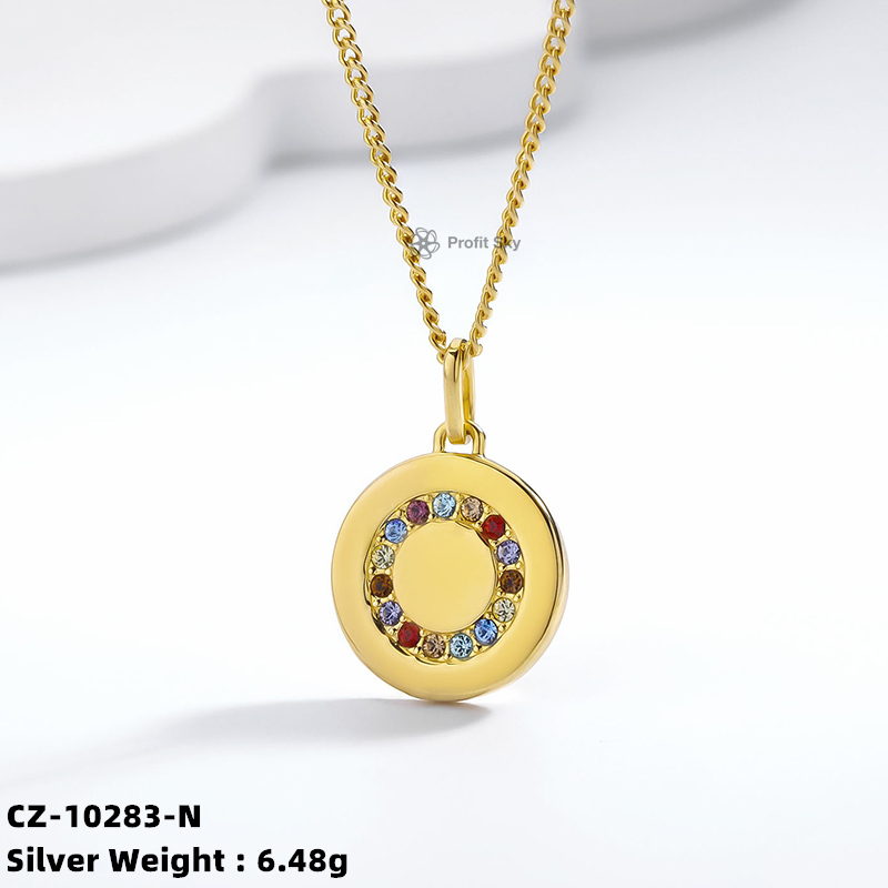 Colored Circle Charm Women 925 Sterling Silver Pendant Necklace