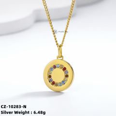 Colored Circle Charm Women 925 Sterling Silver Pendant Necklace