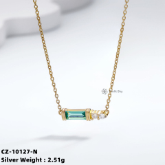 Square Brilliance: Sterling Silver Necklace with Zirconia Sparkle