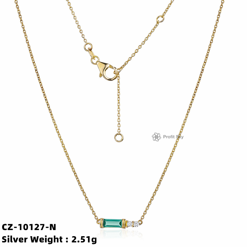 Square Brilliance: Sterling Silver Necklace with Zirconia Sparkle