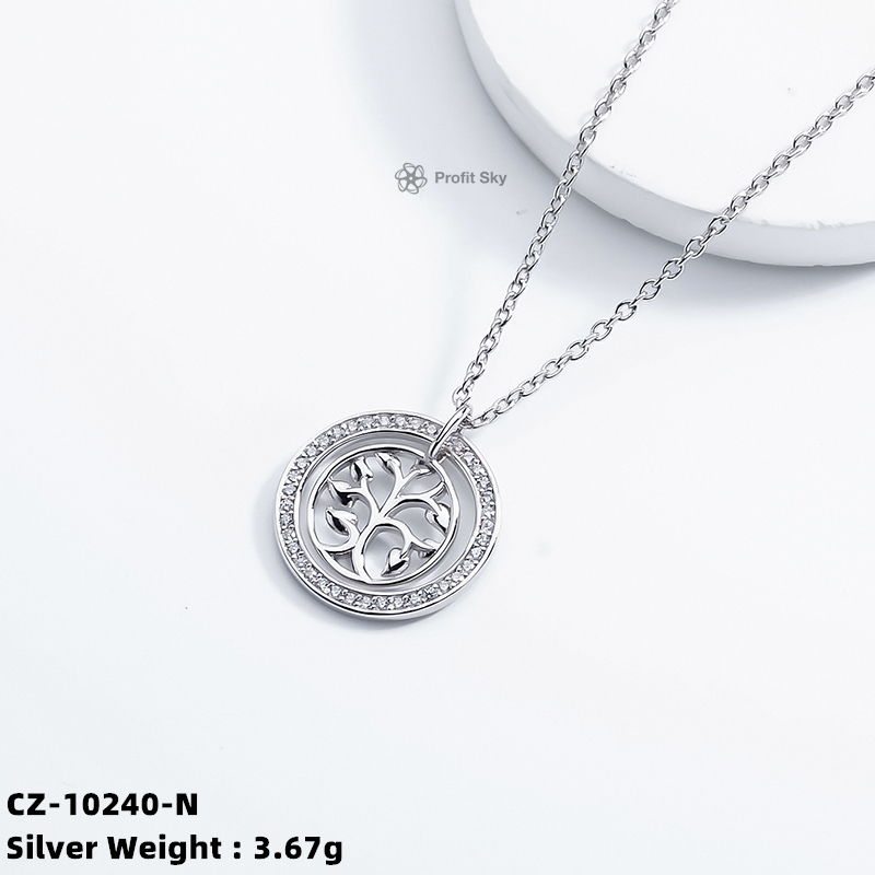 Tree of Life Zirconia Silver Necklace