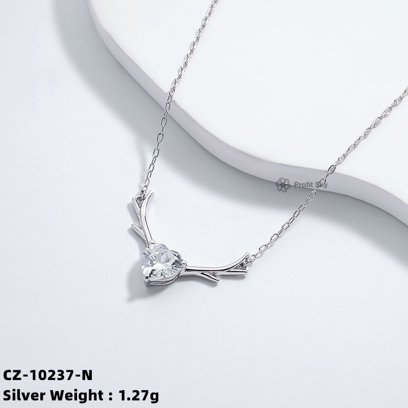 Heart-Shaped Zirconia Silver Necklace