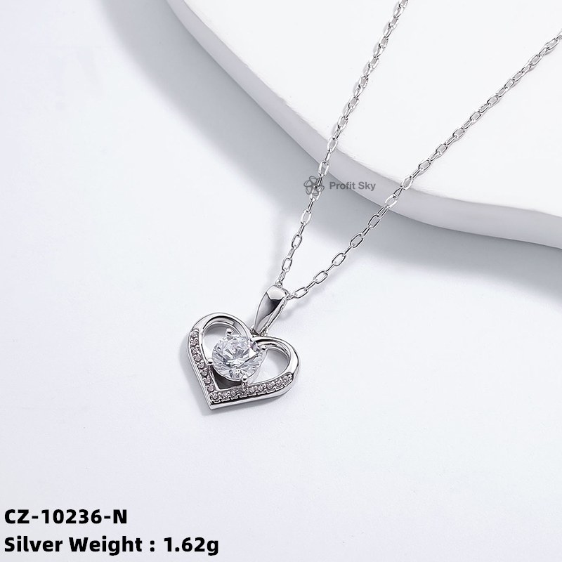 Heart-Shaped Zirconia Silver Necklace