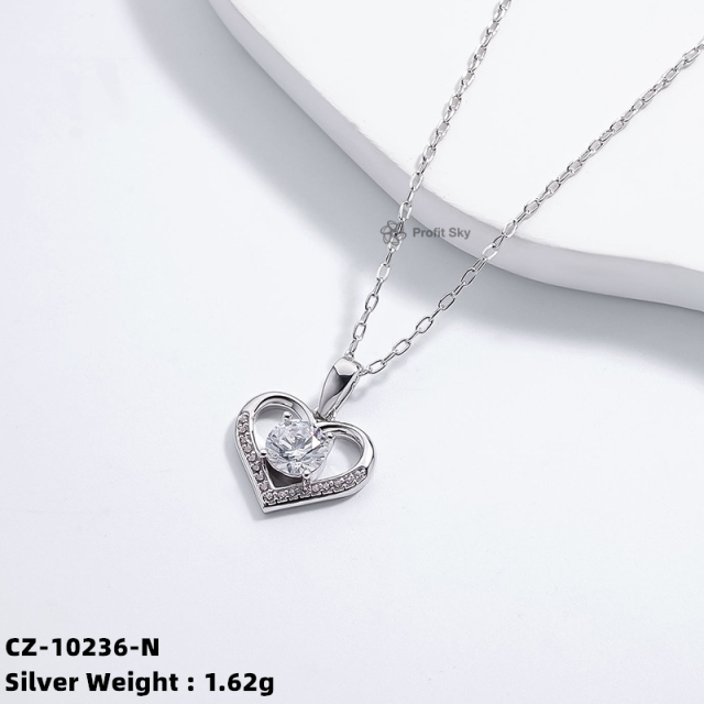 Heart-Shaped Zirconia Silver Necklace