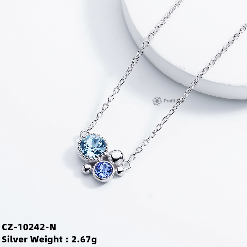 Blue Sapphire 925 Sterling Silver Charm Wedding Pendant Necklace