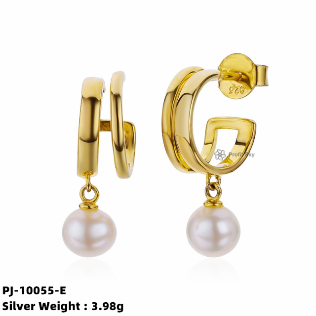 Contemporary Sophistication: Modern Silver Pearl Studs Earrings