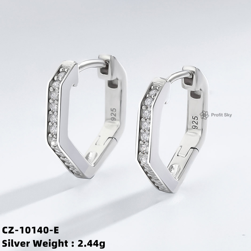 925 Sterling SIlver Geometric Hexagon Hoop Huggie Earings