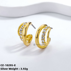 Multi layer Stud Earrings Double Zircon Hoop Silver Earrings