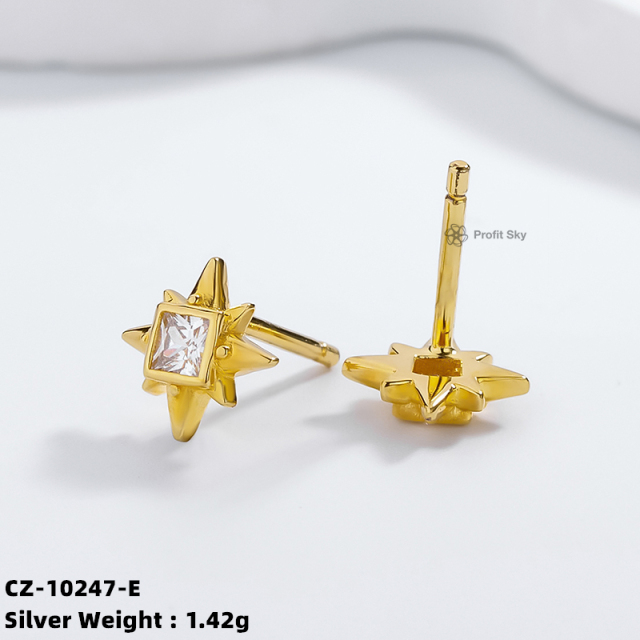 Star CZ Silver Stud Earrings