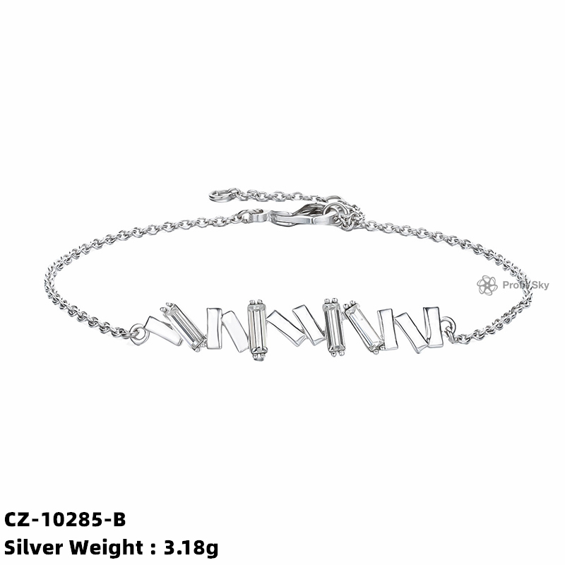 925 Sterling Silver Adjustable CZ charms Chain Bracelet