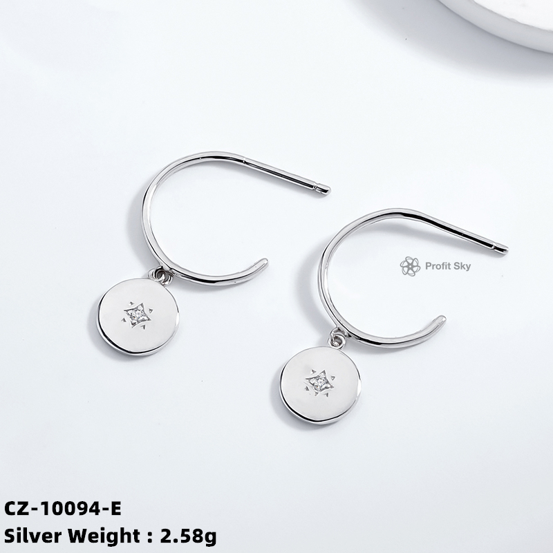 Moon and Star 925 Sterling Silver Hoop Earrings