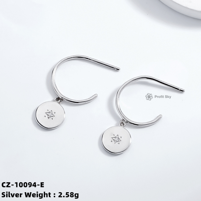 Moon and Star 925 Sterling Silver Hoop Earrings