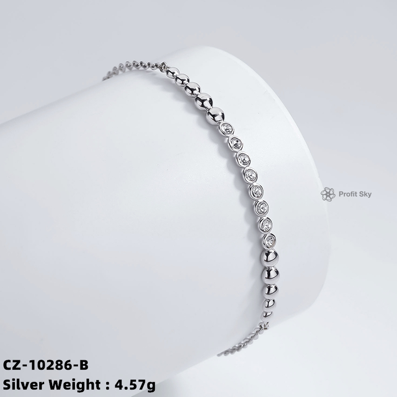 925 Sterling Silver Adjustable CZ charms Chain Bracelet