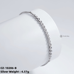 925 Sterling Silver Adjustable CZ charms Chain Bracelet