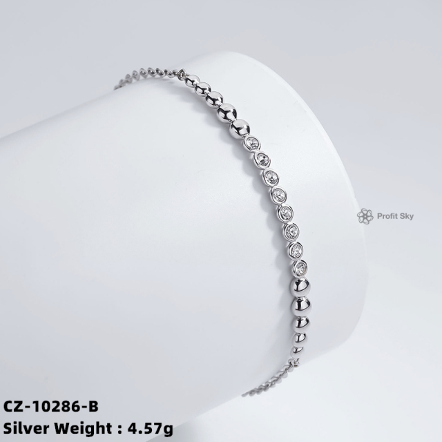 925 Sterling Silver Adjustable CZ charms Chain Bracelet