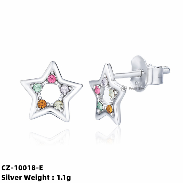Moon and Star Silver Studs Earrings