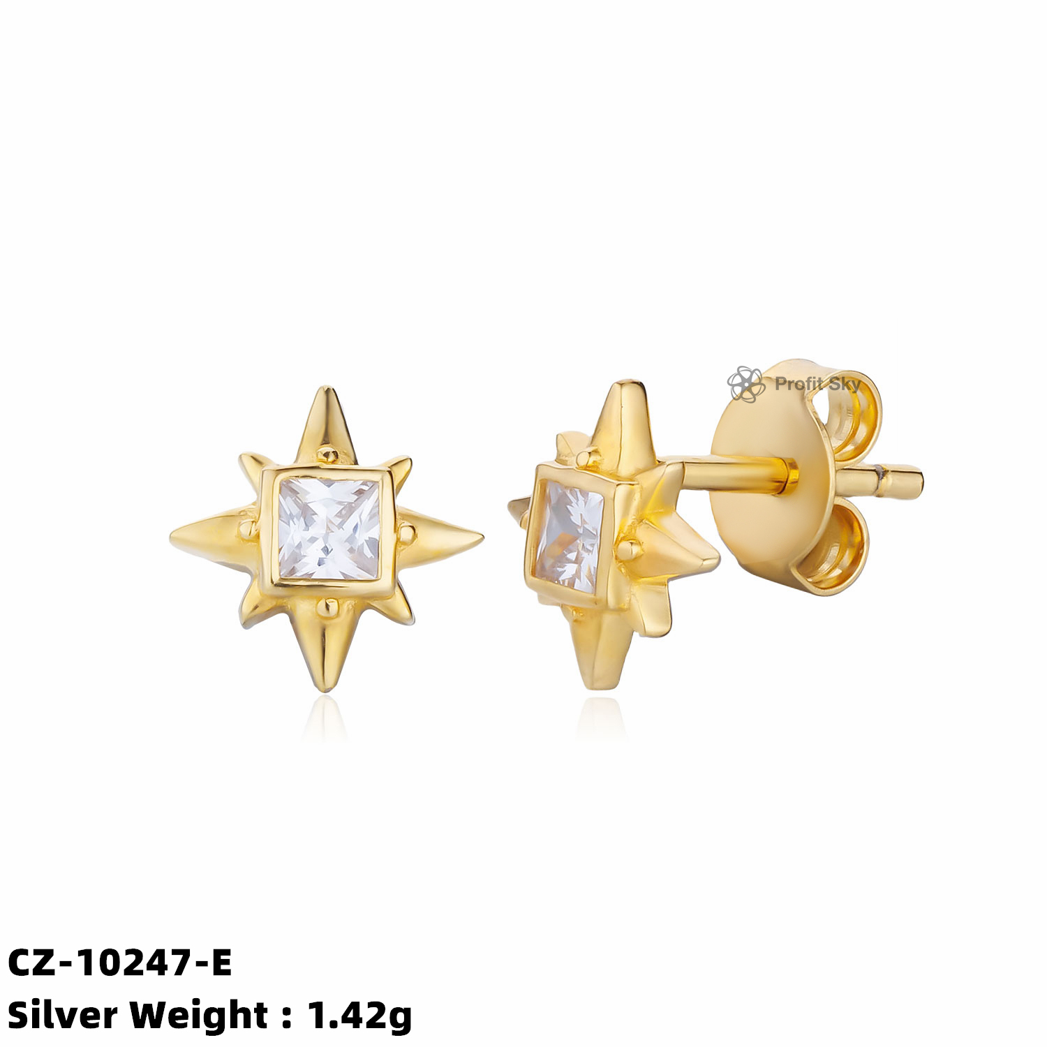 Star CZ Silver Stud Earrings