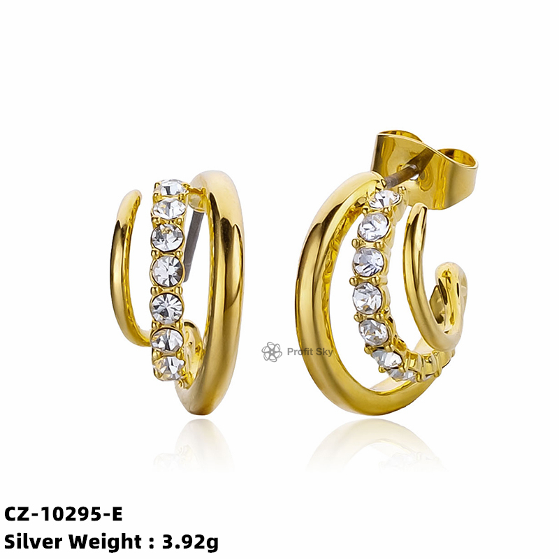 Multi layer Stud Earrings Double Zircon Hoop Silver Earrings