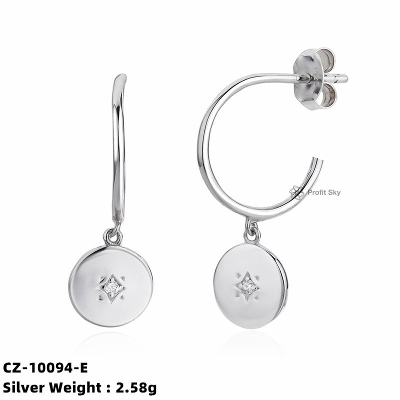Moon and Star 925 Sterling Silver Hoop Earrings