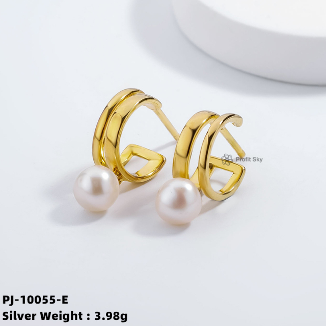 Contemporary Sophistication: Modern Silver Pearl Studs Earrings