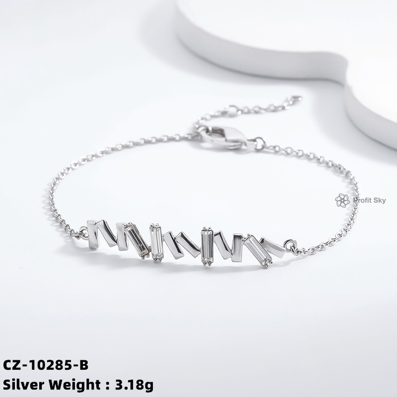 925 Sterling Silver Adjustable CZ charms Chain Bracelet