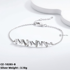 925 Sterling Silver Adjustable CZ charms Chain Bracelet