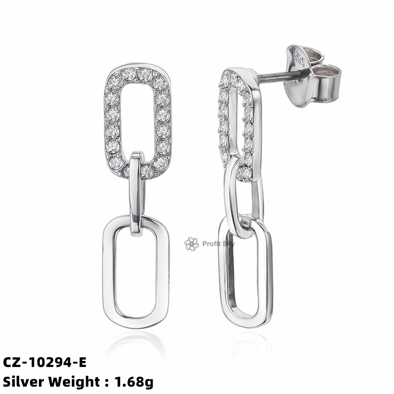 Chunky Long Chain Link Drop Silver Earrings
