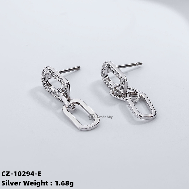 Chunky Long Chain Link Drop Silver Earrings