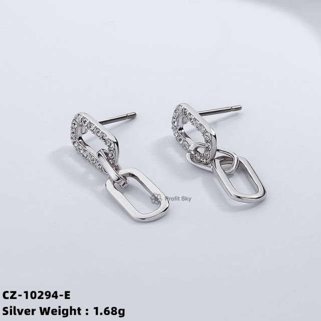 Chunky Long Chain Link Drop Silver Earrings