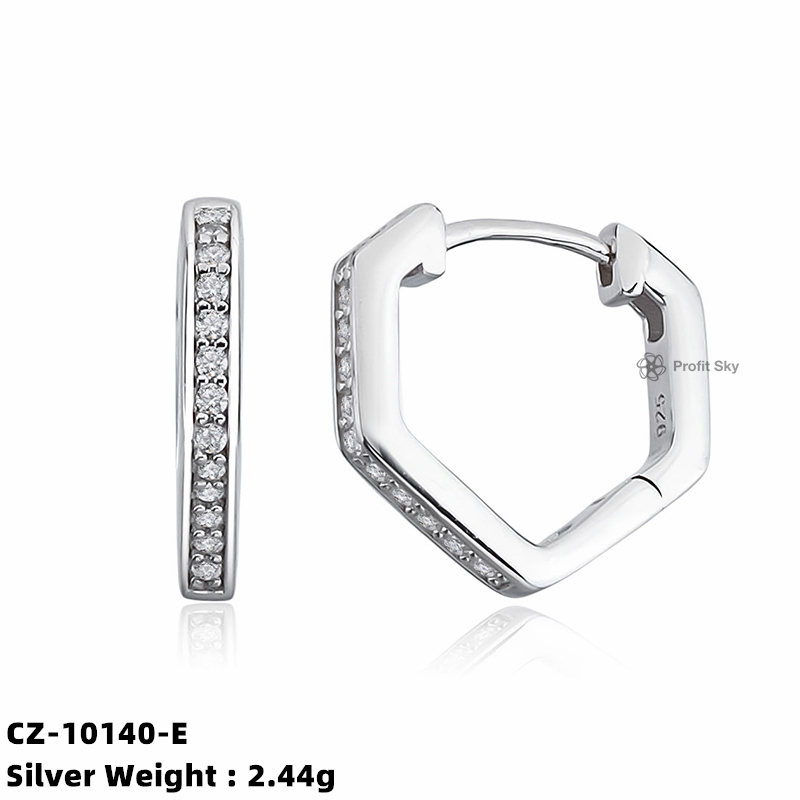 925 Sterling SIlver Geometric Hexagon Hoop Huggie Earings