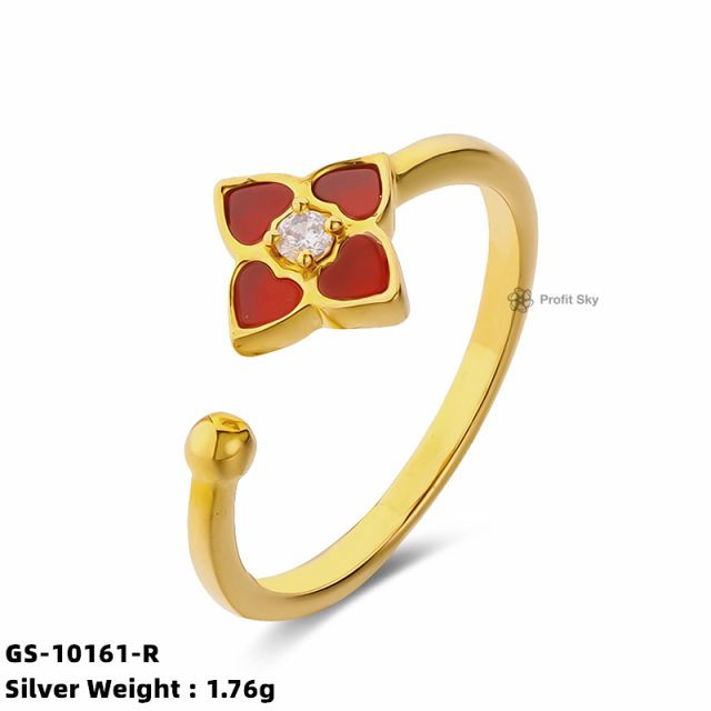 Four-Leaf Clover Shell Silver Gemstone Ring