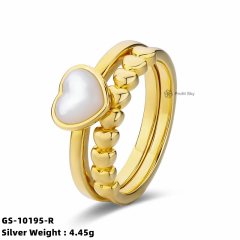 Heart-Shaped Shell Silver Gemstone Ring