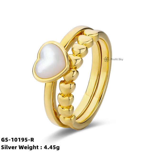 Heart-Shaped Shell Silver Gemstone Ring