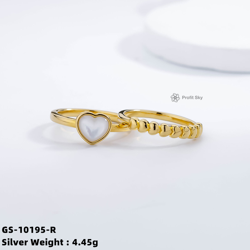 Heart-Shaped Shell Silver Gemstone Ring