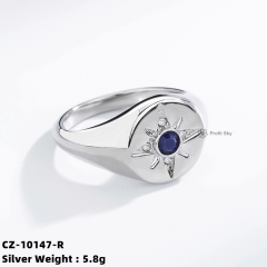 Eight Pointed Star Zircon Signet Sterling Silver Rings